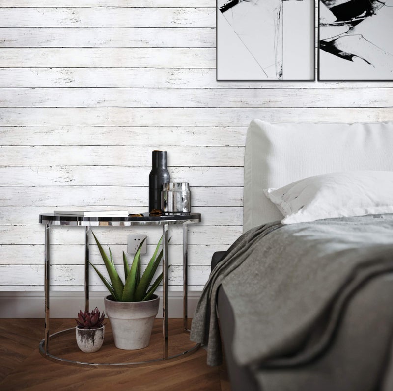 CiCiwind 39.37 ft x17.7 in White Wood Peel and Stick Wallpaper White Wall Paper Removable Vintage Wood Plank Contact Paper Self Adhesive Decorative Wall Covering Vinyl Film Roll - Image 2